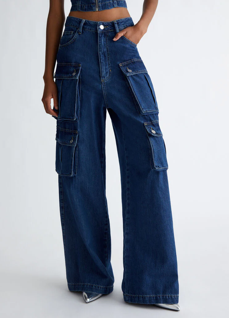 Stretch cotton cargo jeans
