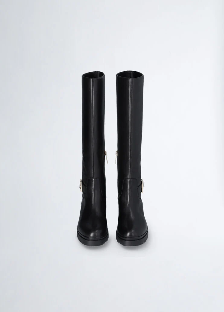Black leather knee-high boots