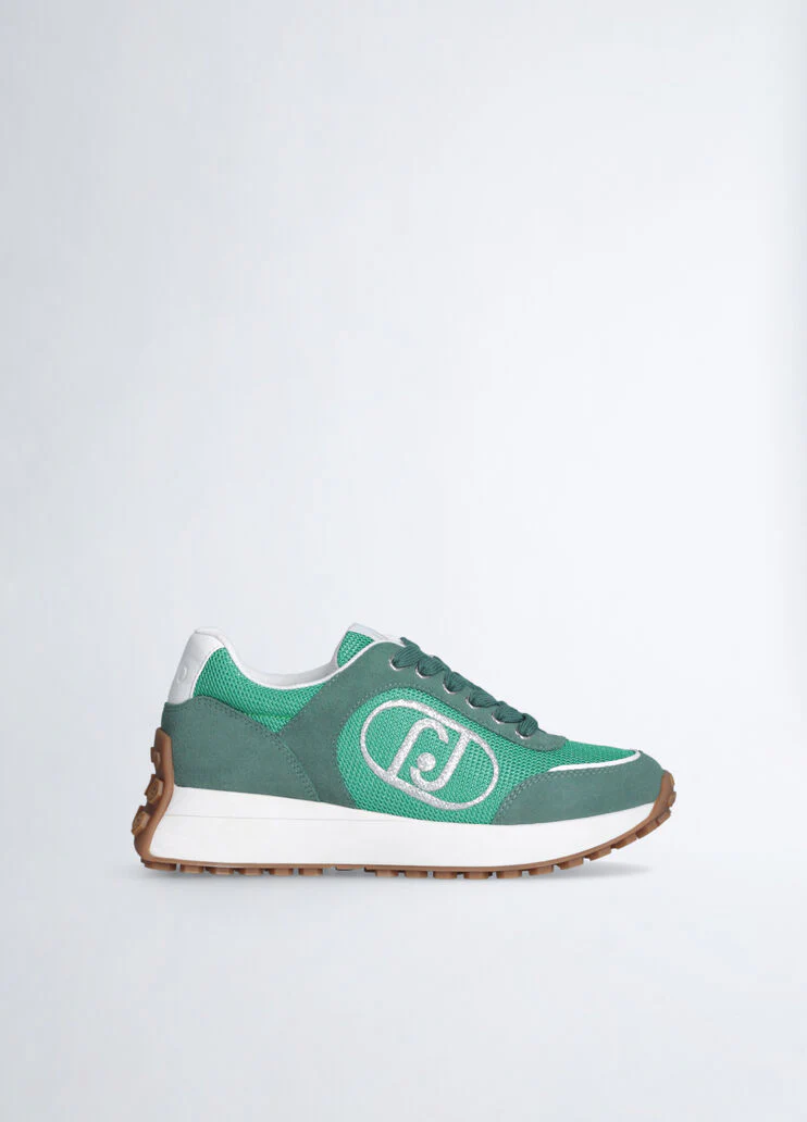 Suede and brighty mesh running shoes