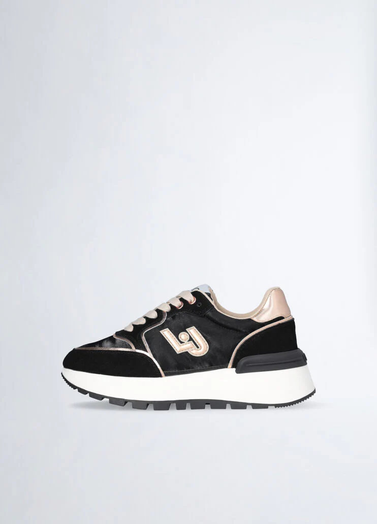 Suede and shiny nylon platform sneakers