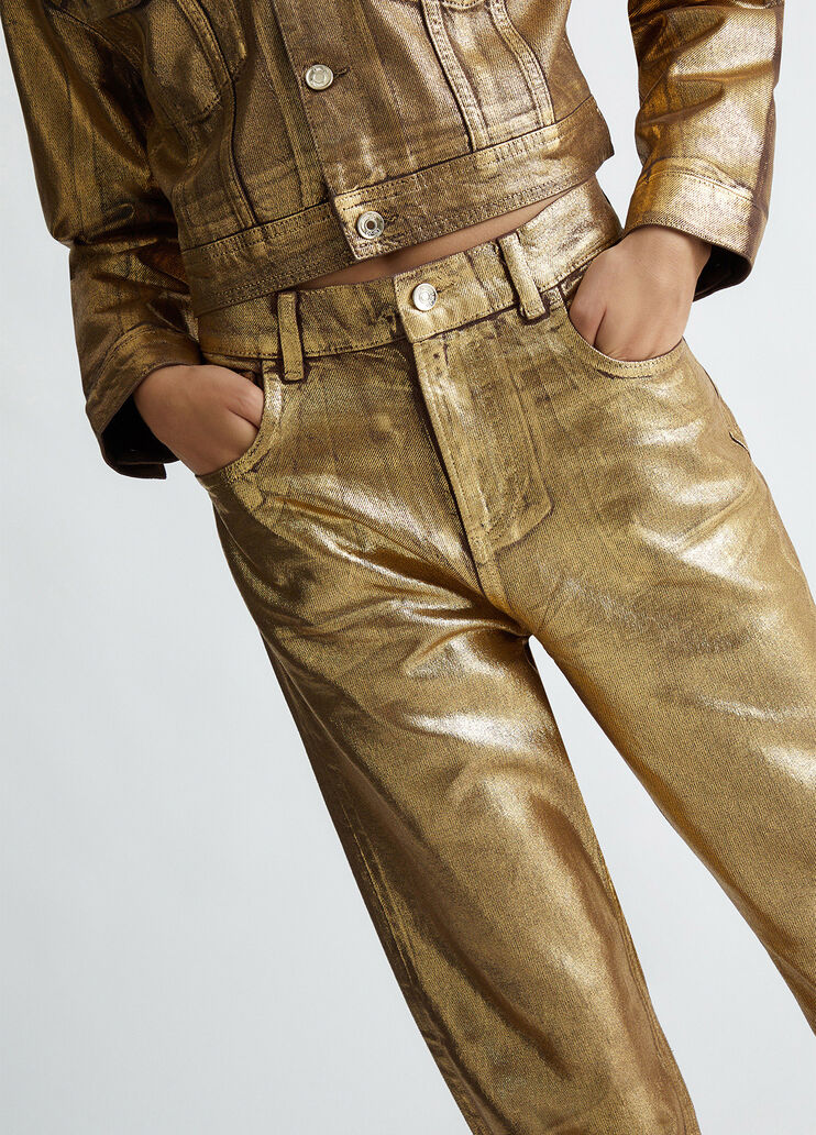 Foil-effect straight-leg jeans