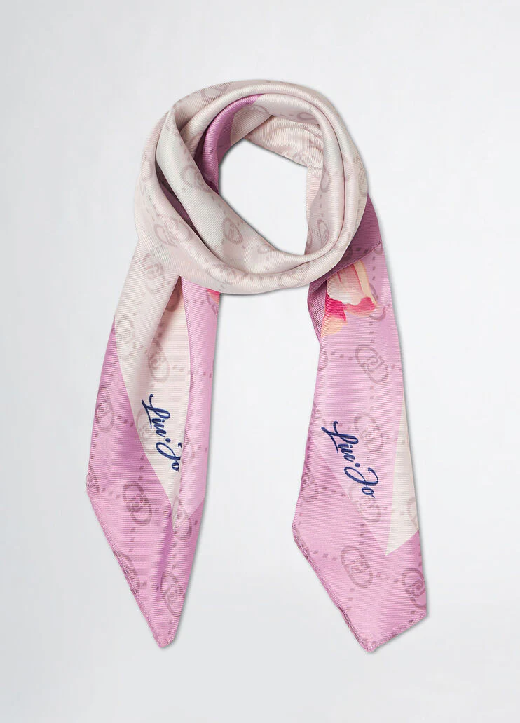 Pink foulard with floral corner