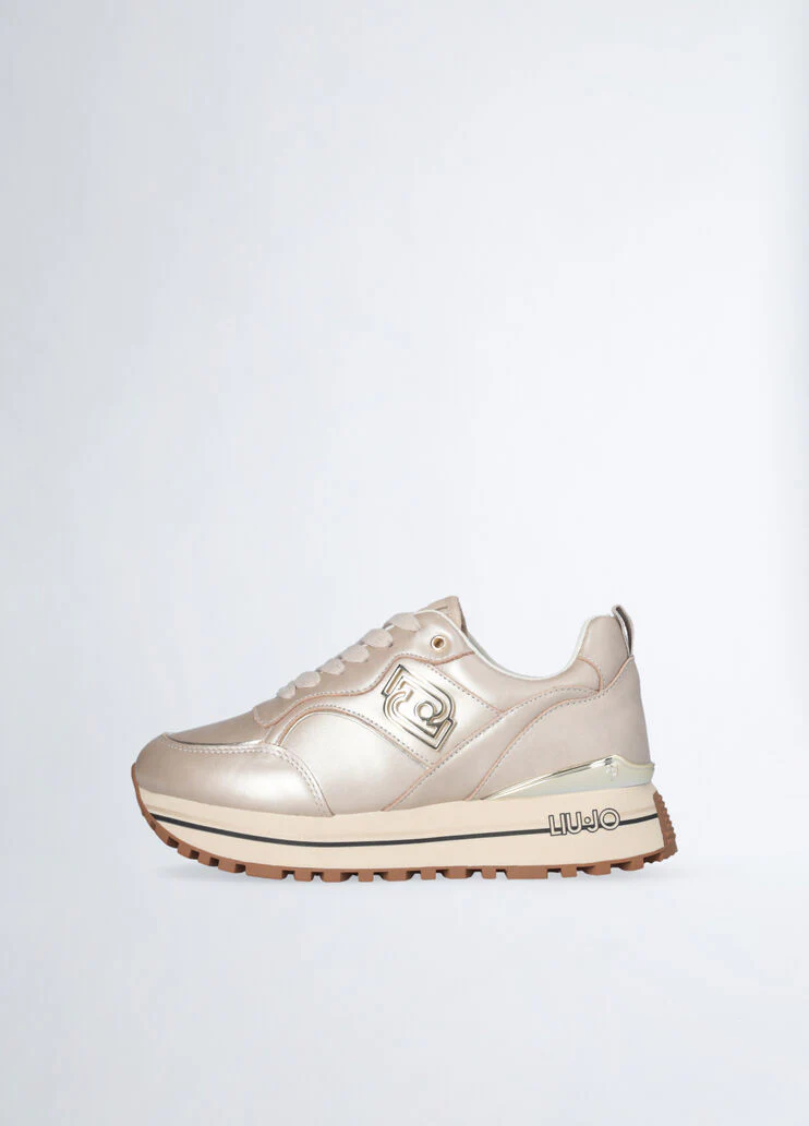 White metallic-effect leather sneakers