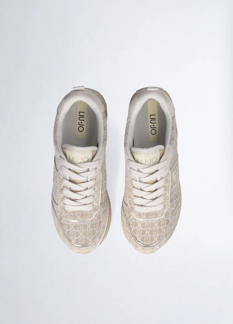 Beige suede platform sneakers