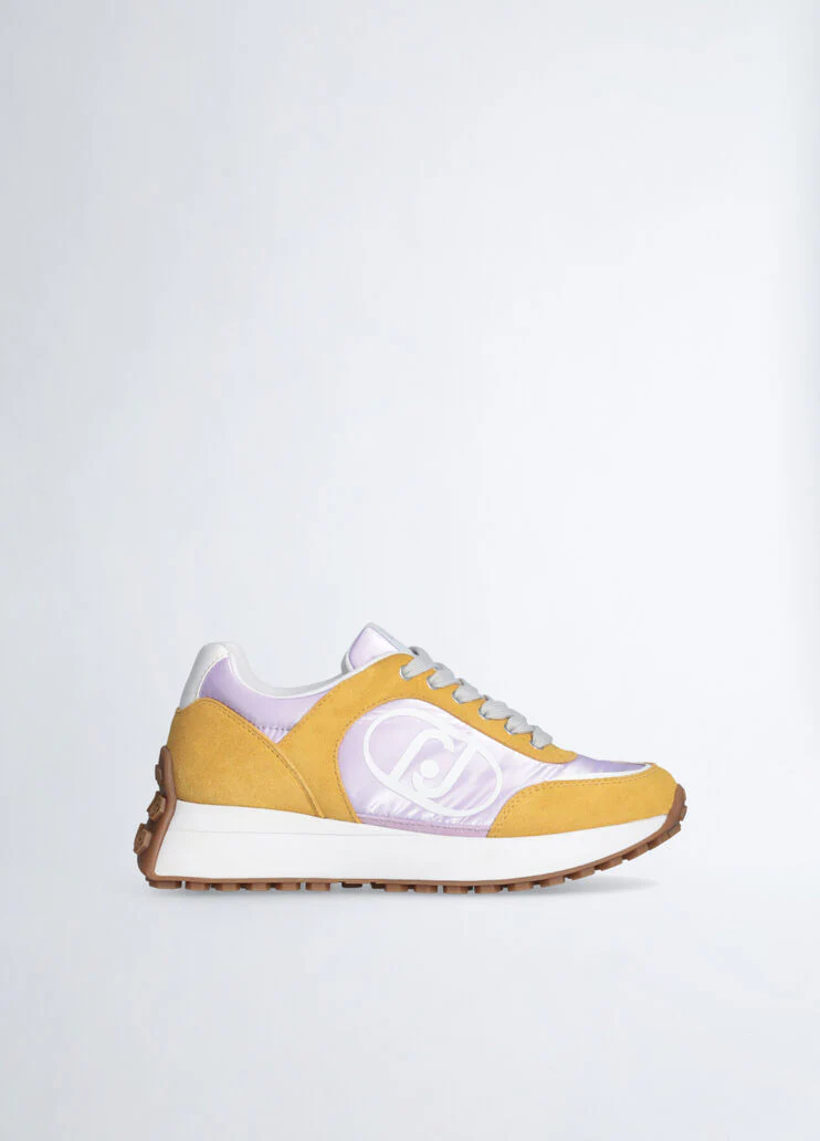 Suede and nylon running shoes