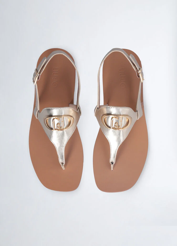Metallic-effect thong sandals