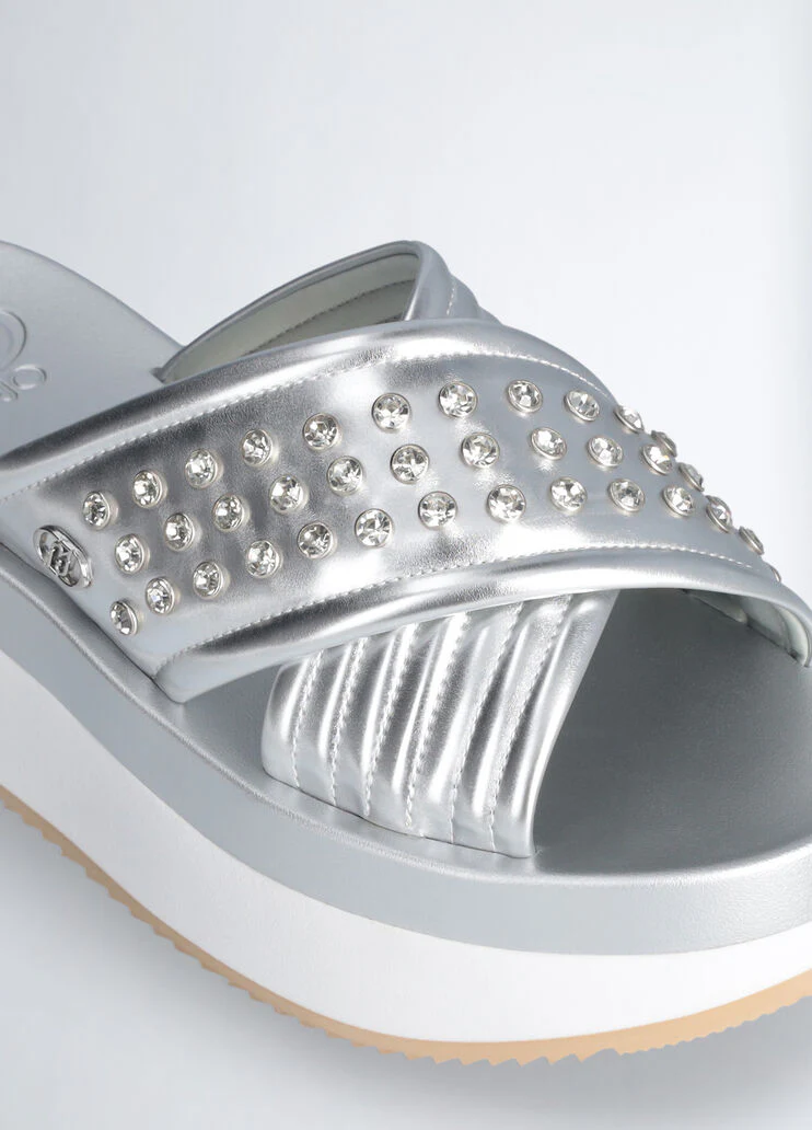 Platform sandals with bejewelled studs