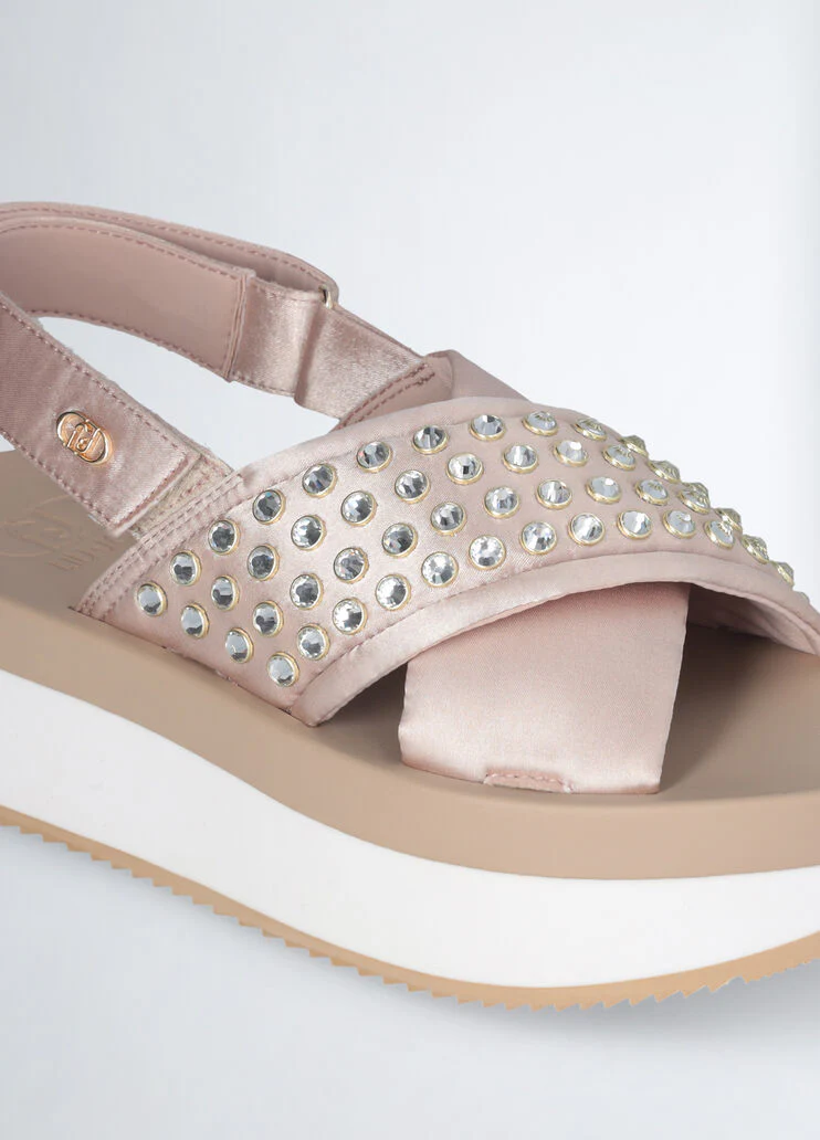 Platform sandals with jewel studs