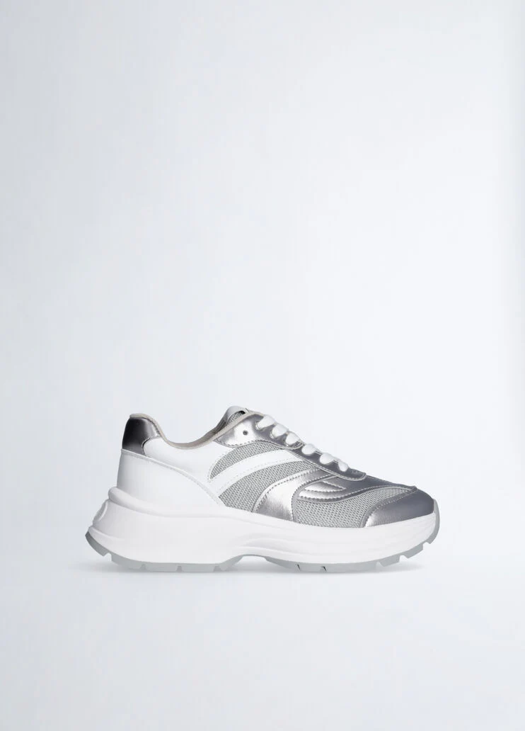 Leather and brighty mesh sneakers