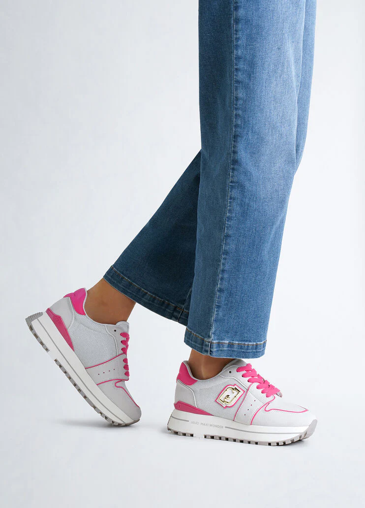 Suede and mesh platform sneakers