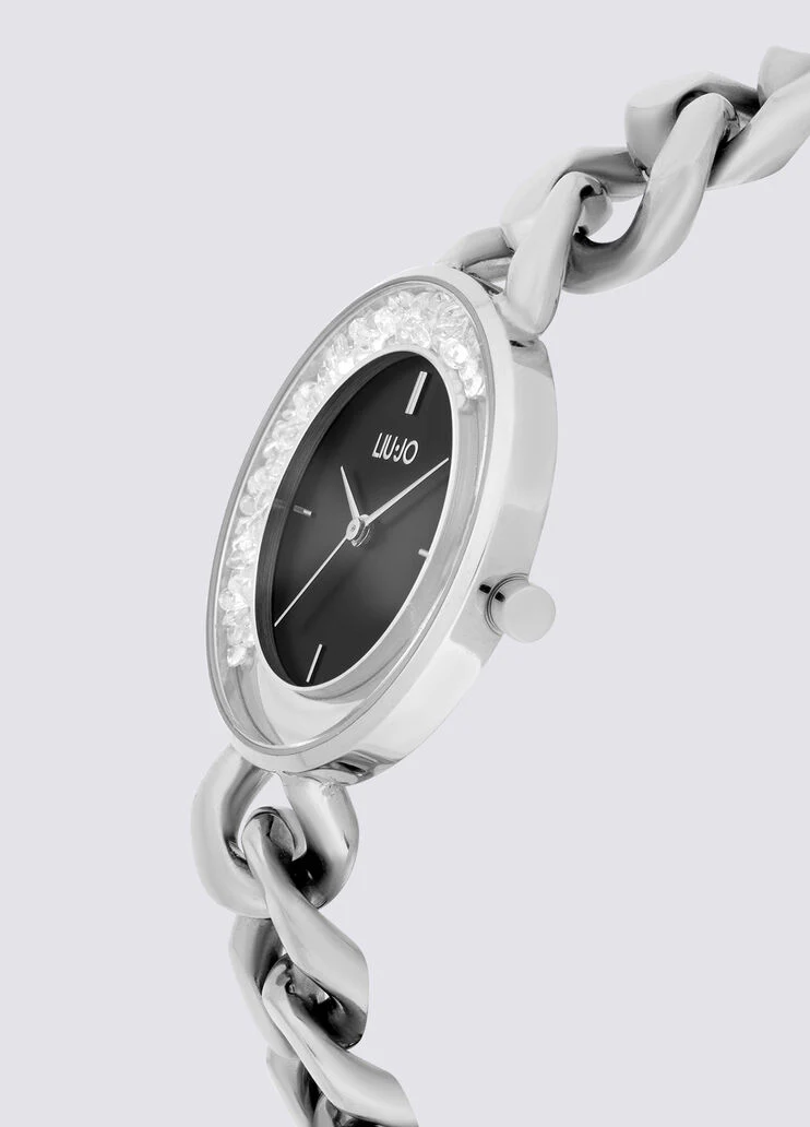 Steel watch with bejewelled chain