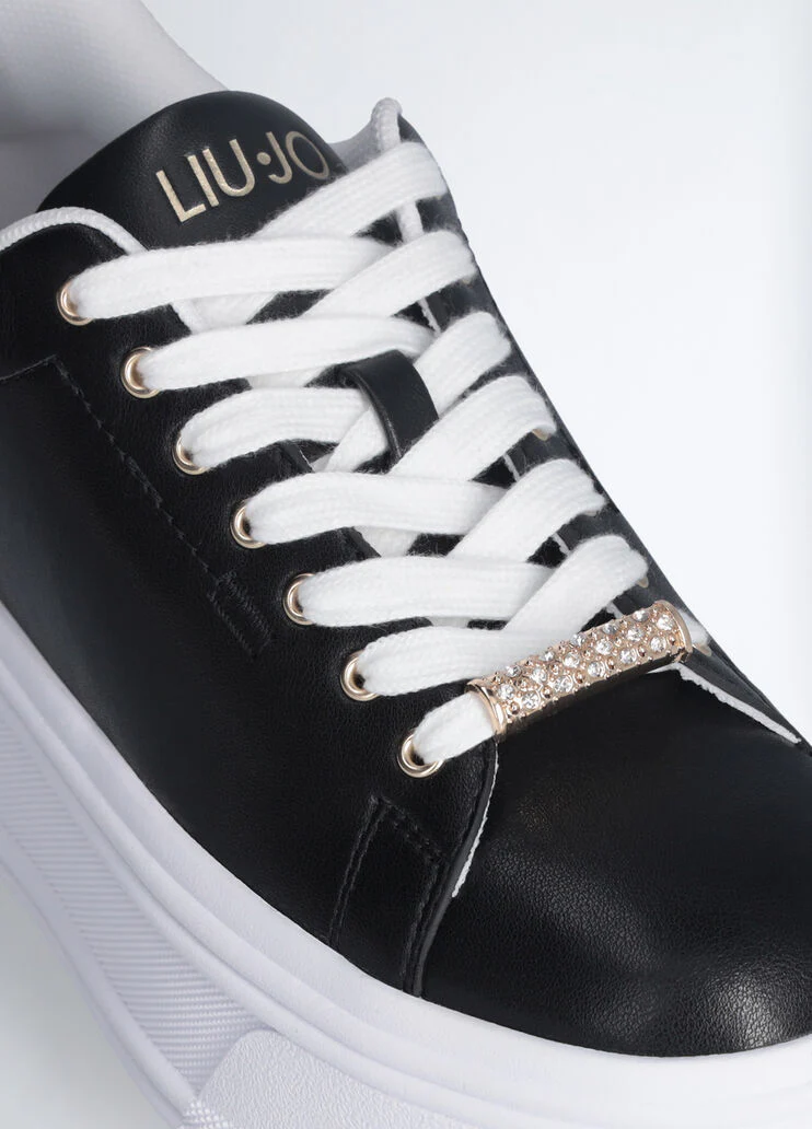 Black leather platform sneakers