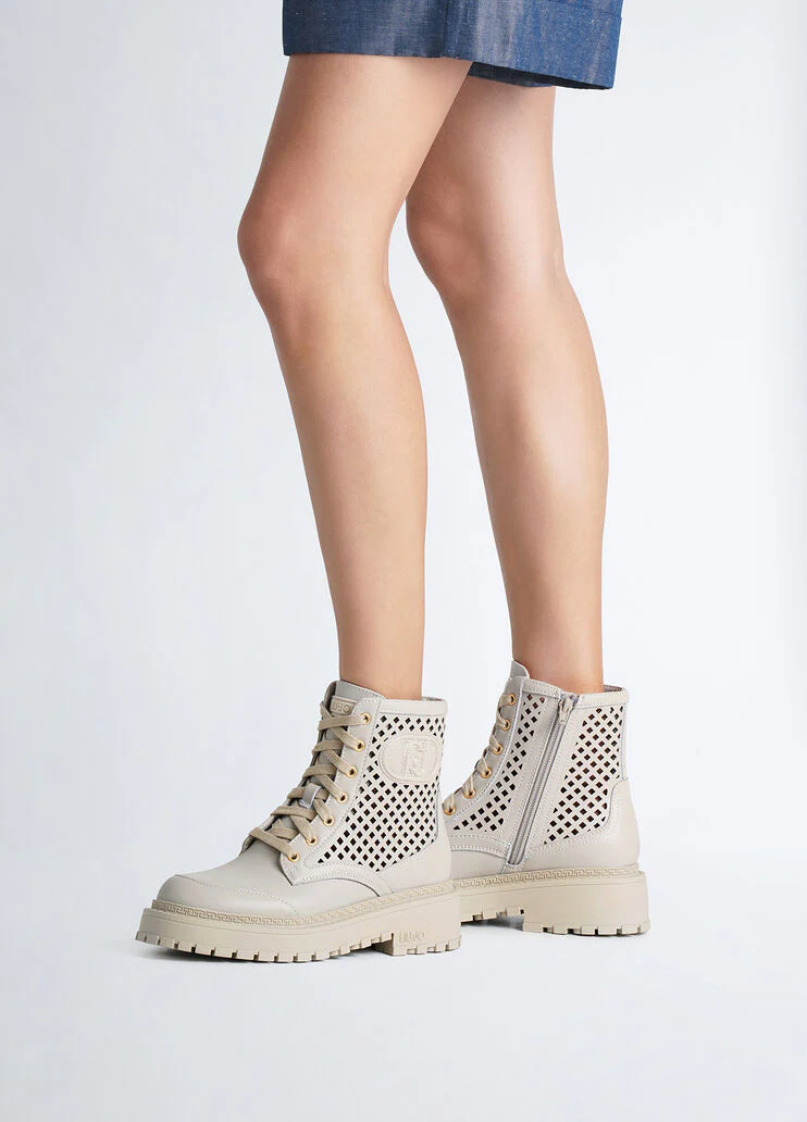 Perforated leather combat boots