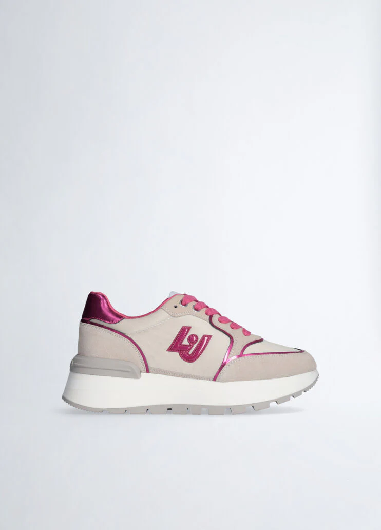 Platform sneakers in suede and nylon
