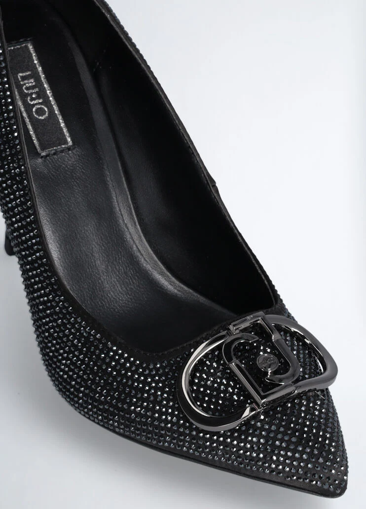 Black court shoes with all-over rhinestones