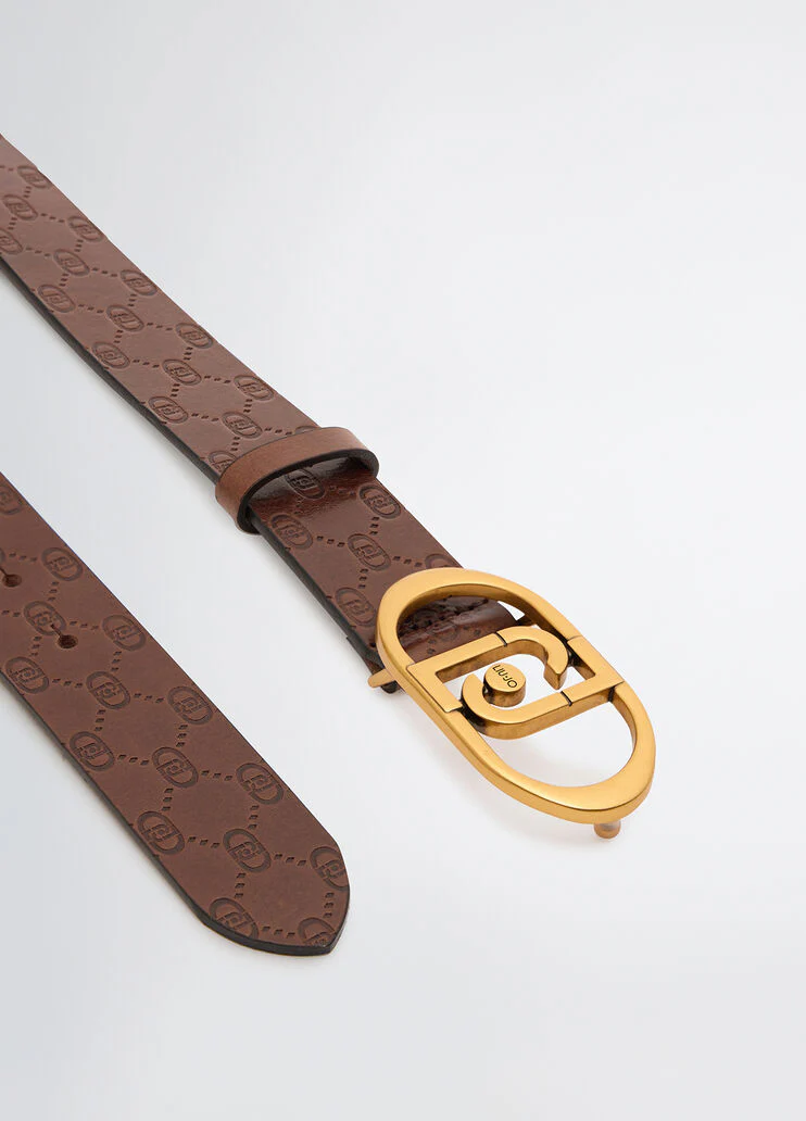 Leather belt with logo