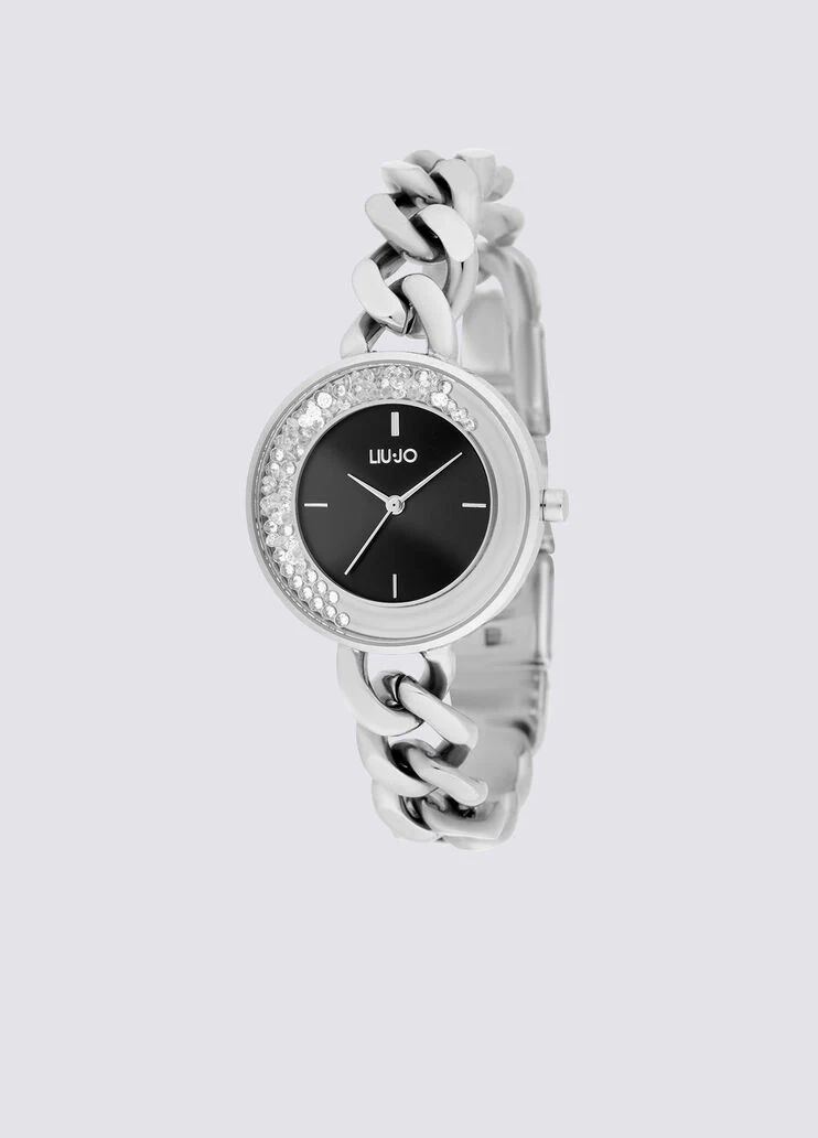 Steel watch with bejewelled chain