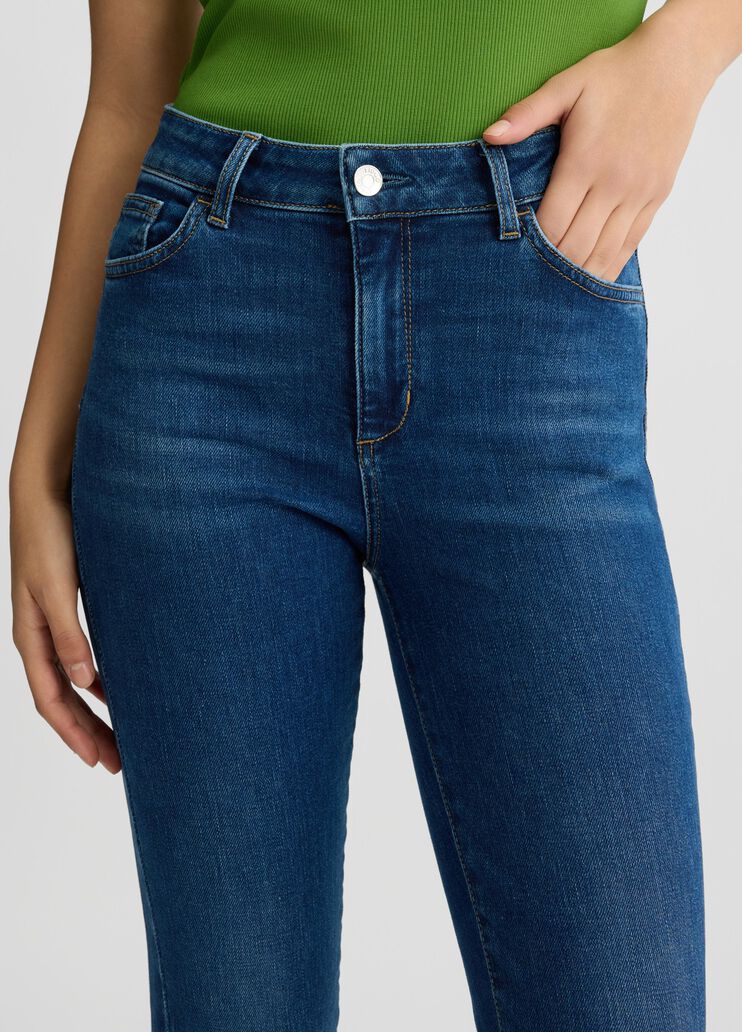 Blue bell-bottom jeans