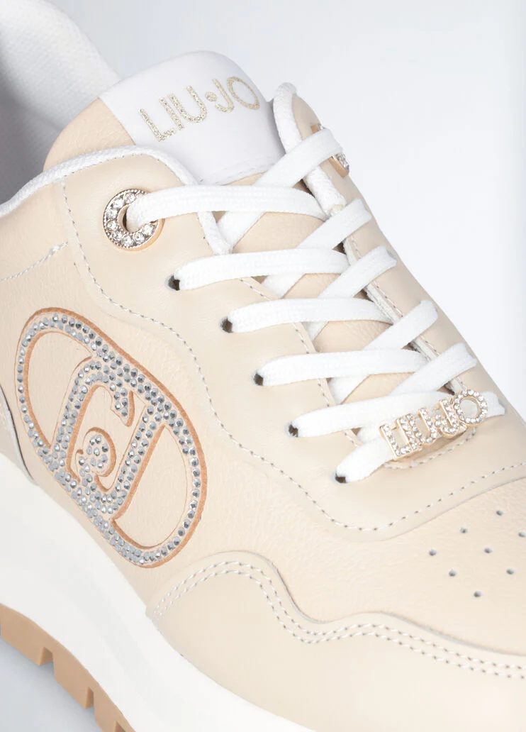 Leather sneakers with jewel logo