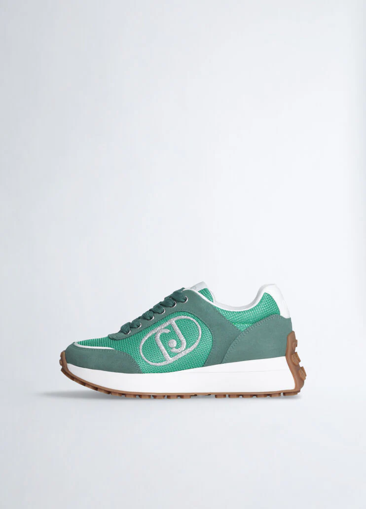 Suede and brighty mesh running shoes