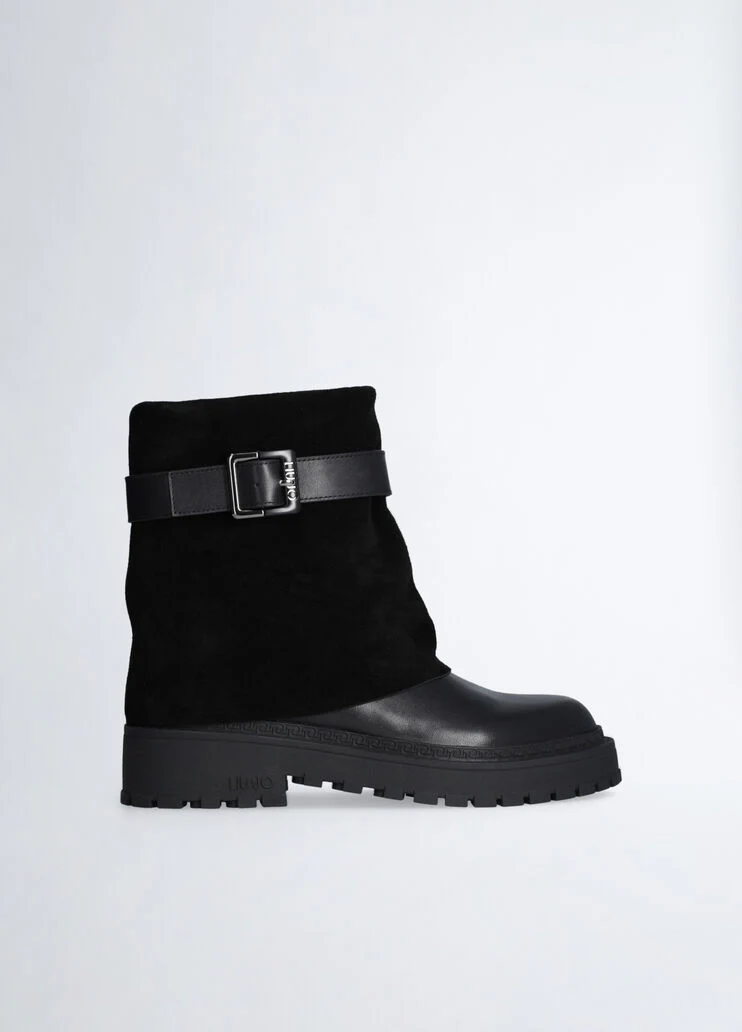 Biker boots with turn-down collar