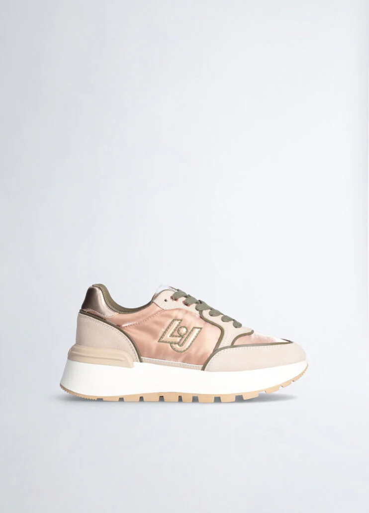 Suede and shiny nylon sneakers