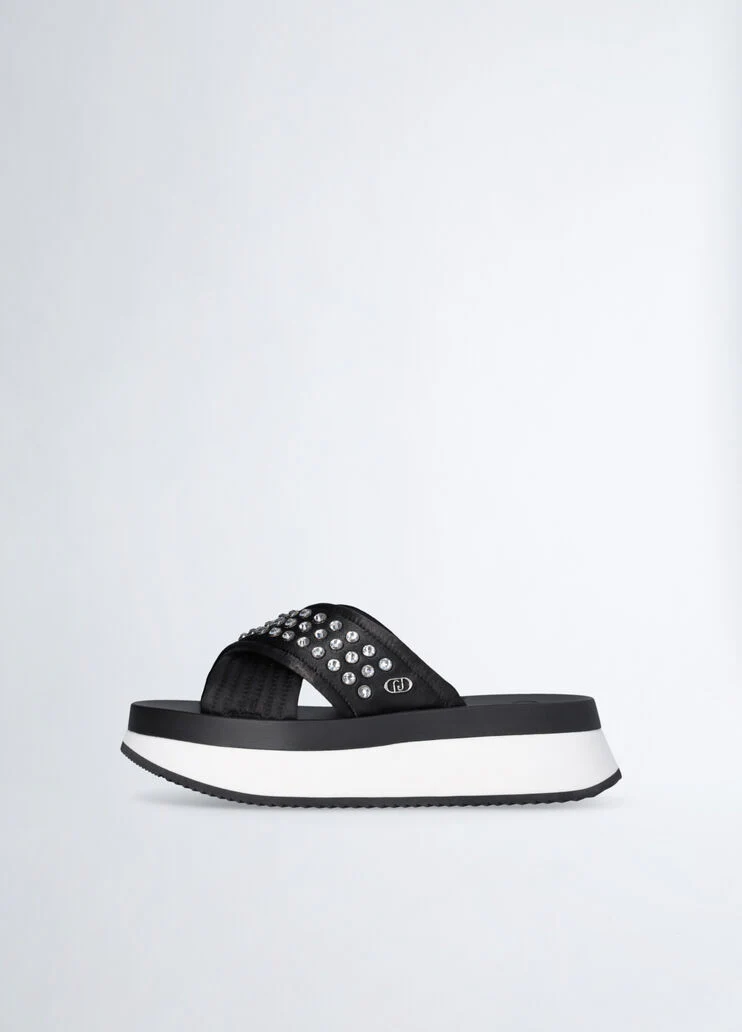 Platform sandals with bejewelled studs