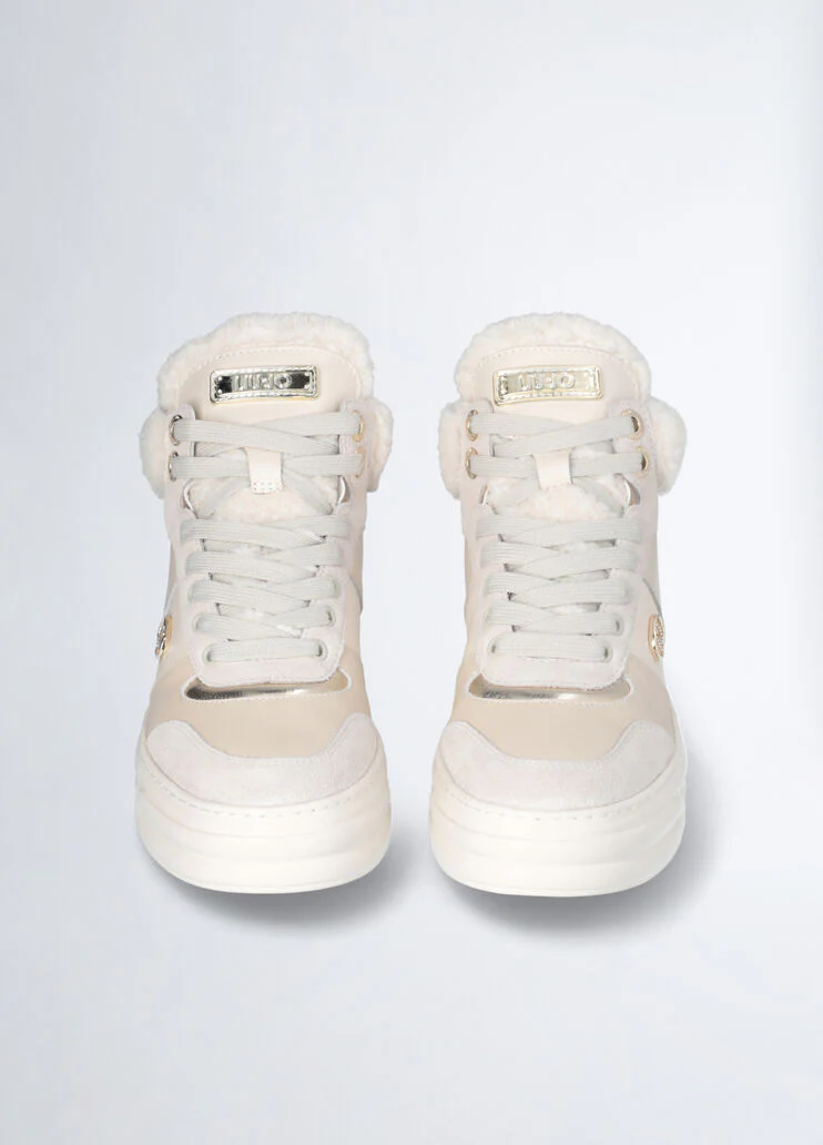 Warm-effect leather basketball sneakers