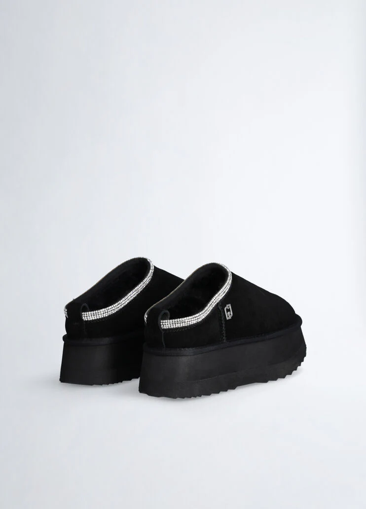 Black suede platform mules