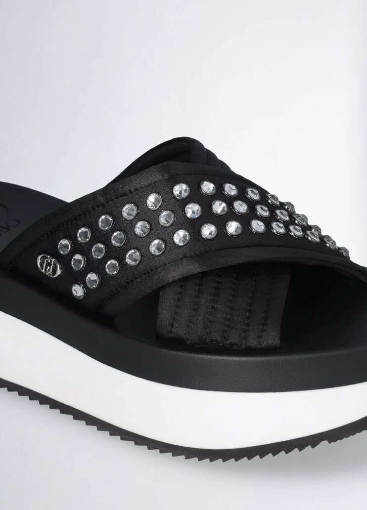 Platform sandals with bejewelled studs