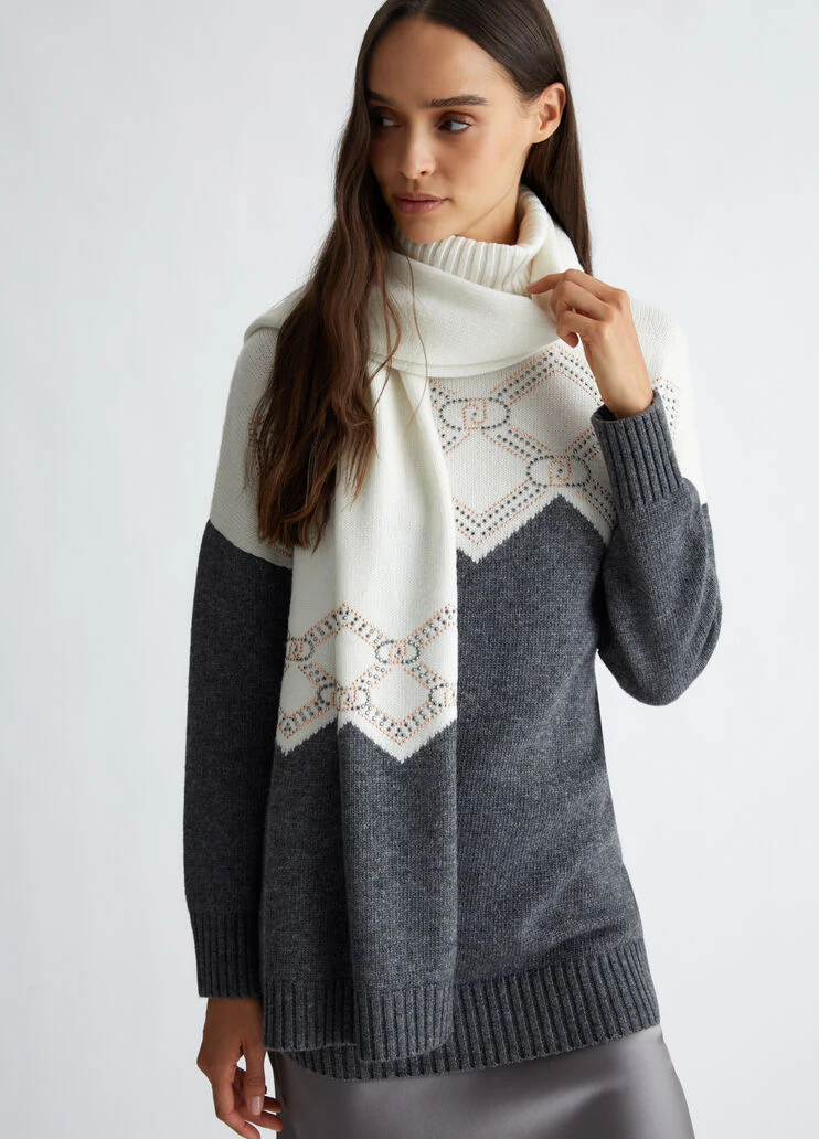 Wool-blend scarf with rhinestones