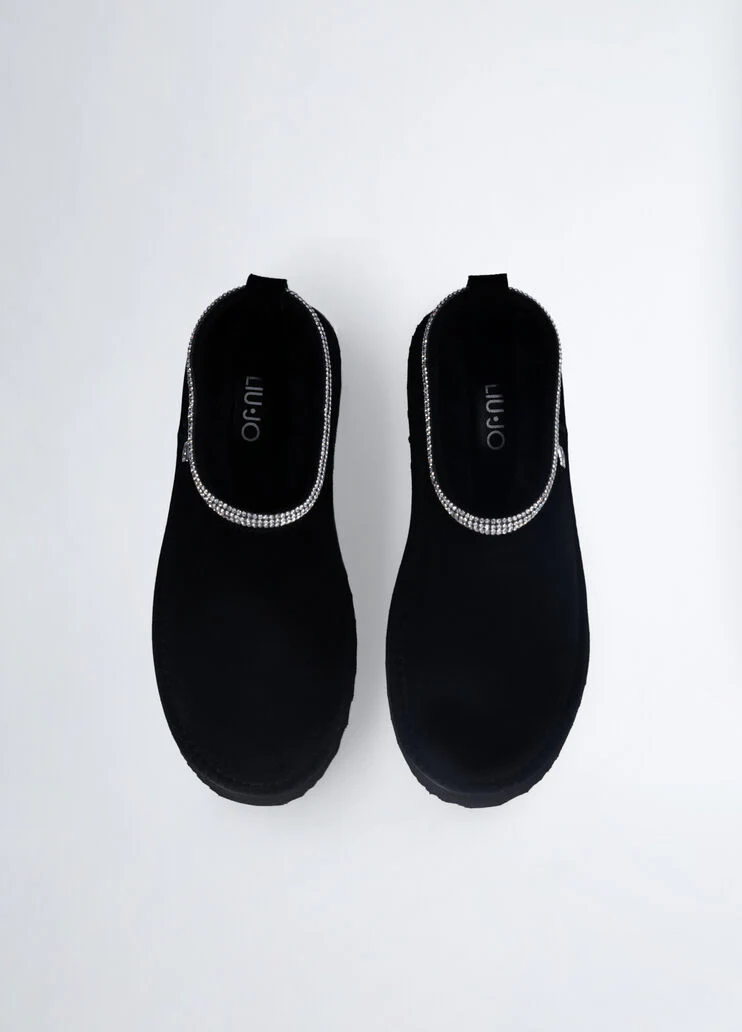 Black suede platform mules