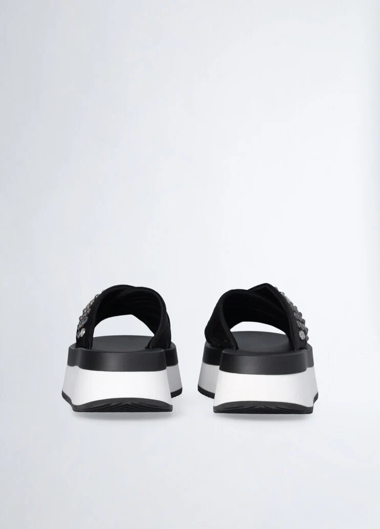 Platform sandals with bejewelled studs