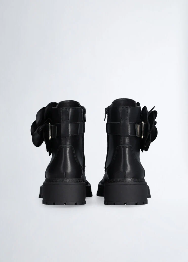 Leather combat boots with flower detail