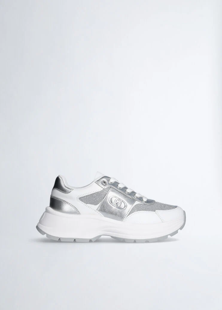 Leather and lurex sneakers