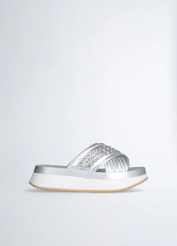 Platform sandals with bejewelled studs