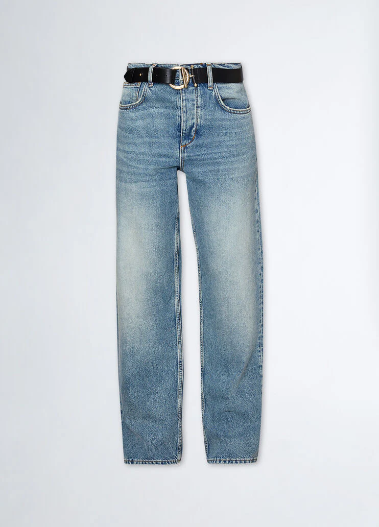 High-waisted straight-leg jeans