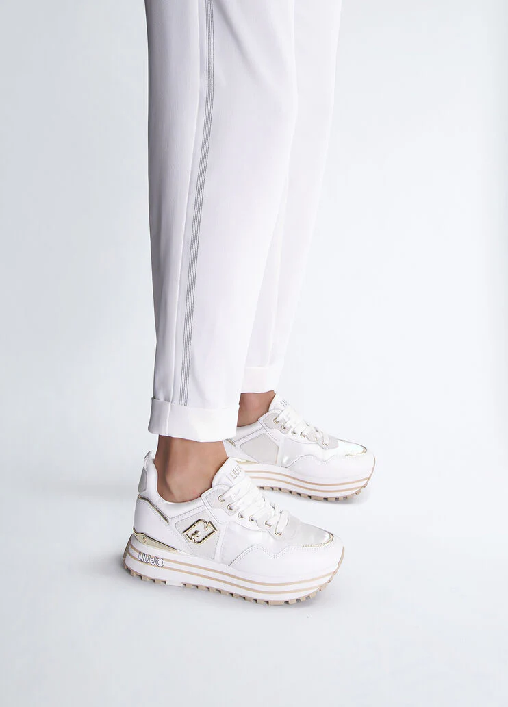 Leather and nylon platform sneakers