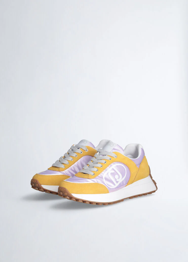 Suede and nylon running shoes