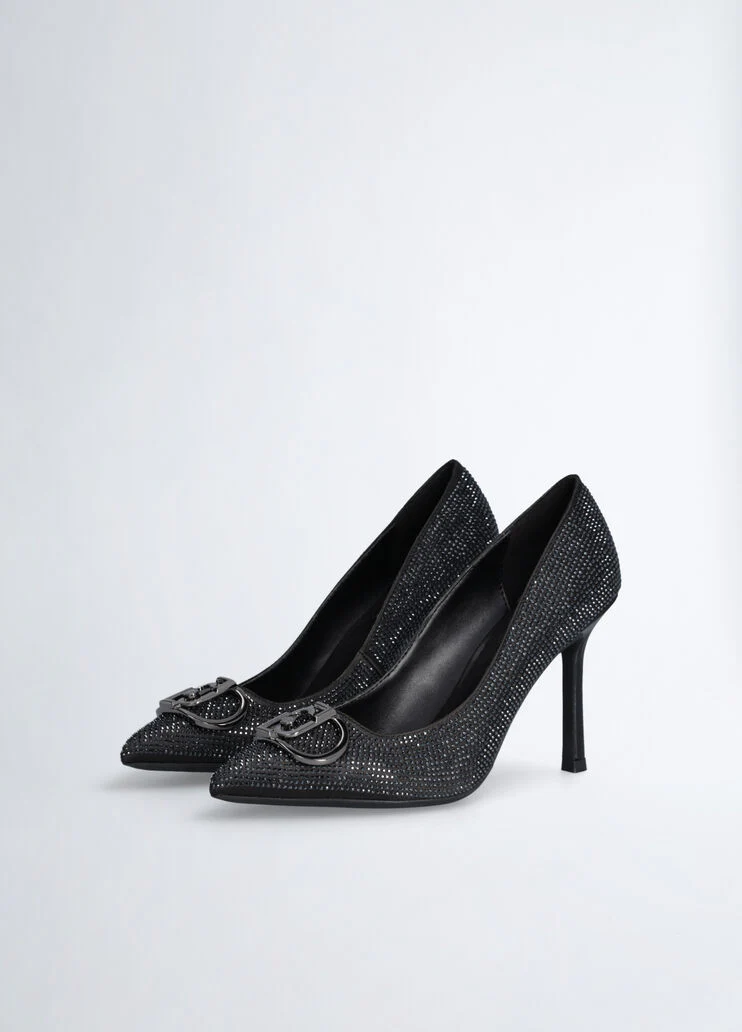 Black court shoes with all-over rhinestones