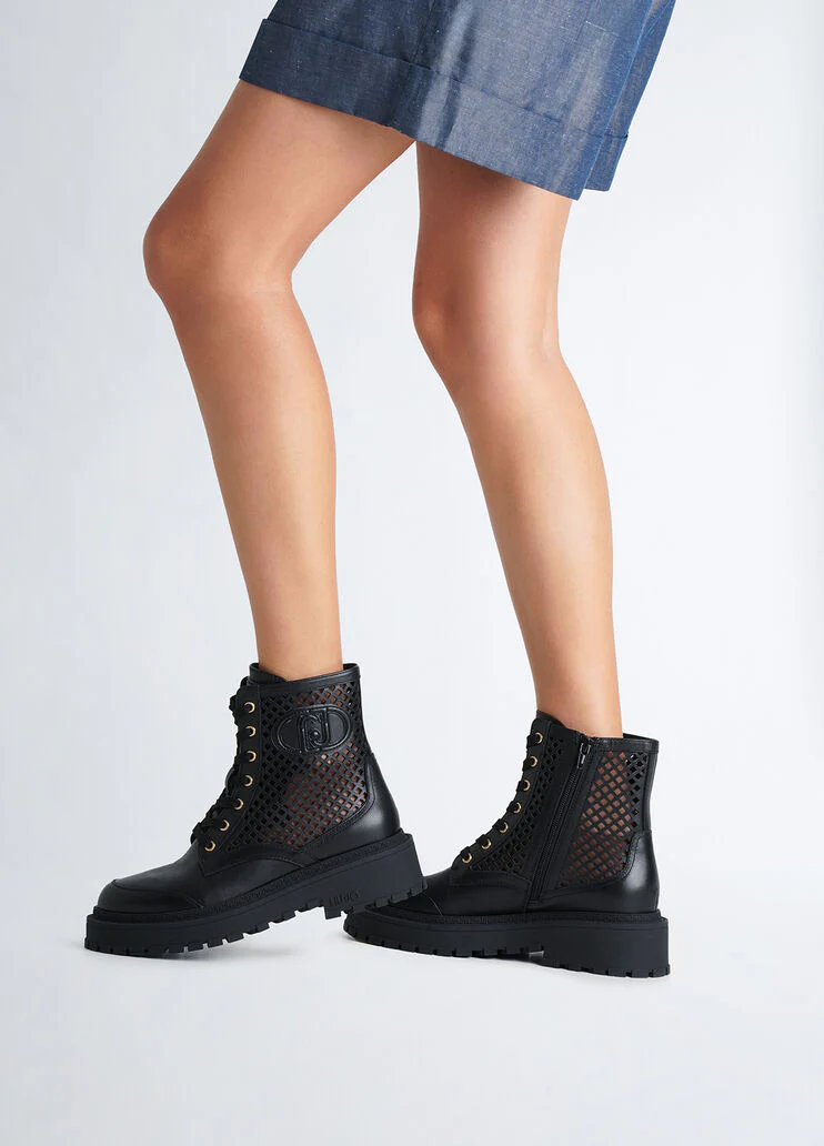 Perforated leather combat boots