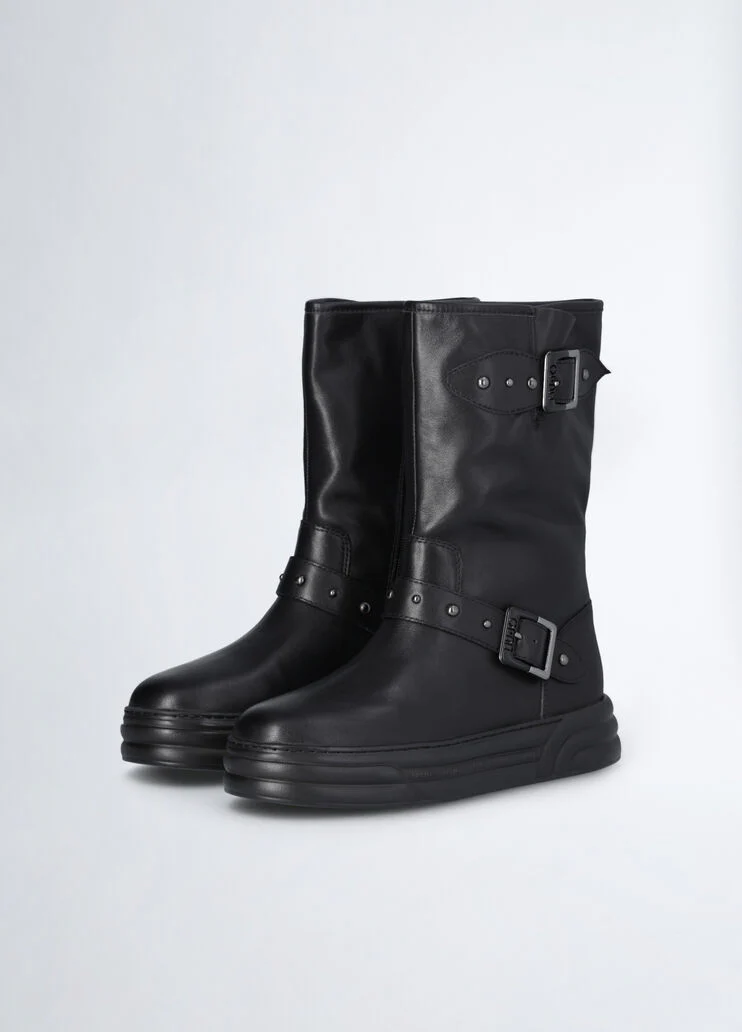Leather biker boots