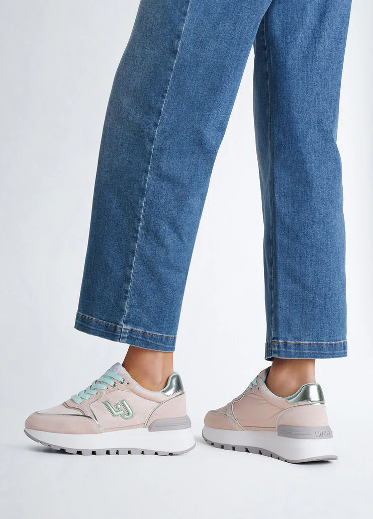 Platform sneakers in suede and nylon