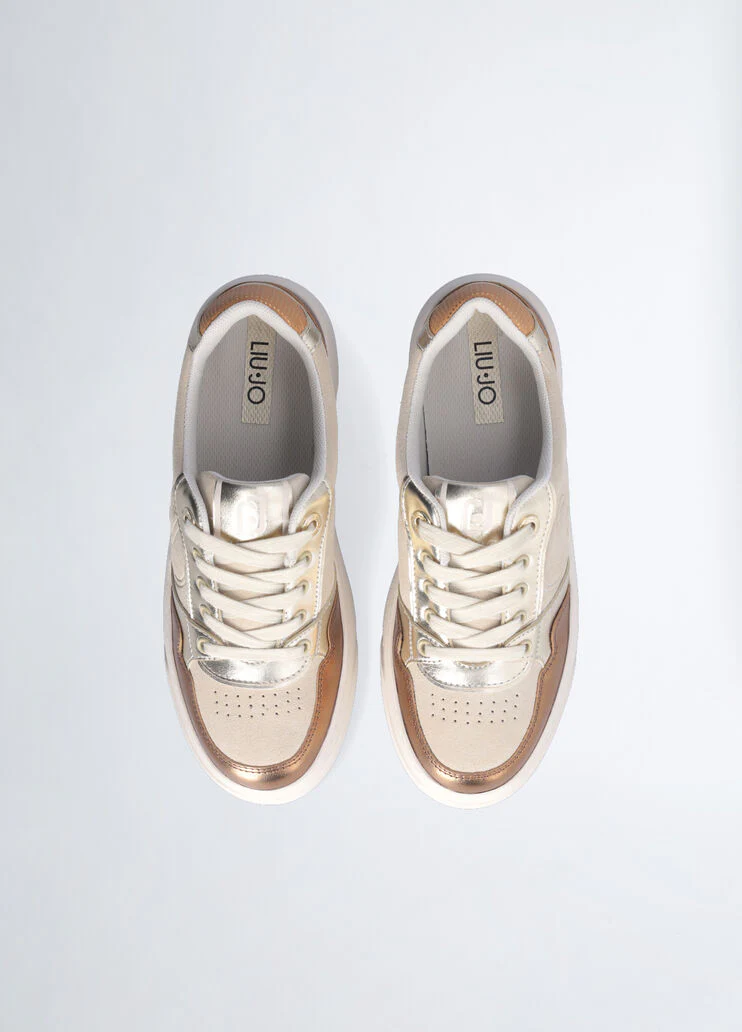 Beige suede platform sneakers
