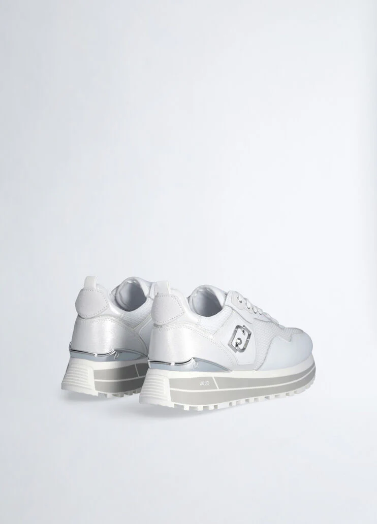 Leather and mesh platform sneakers