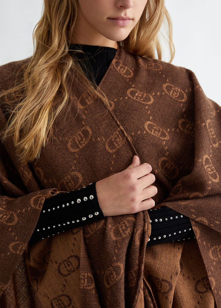 Poncho with jacquard monogram logo
