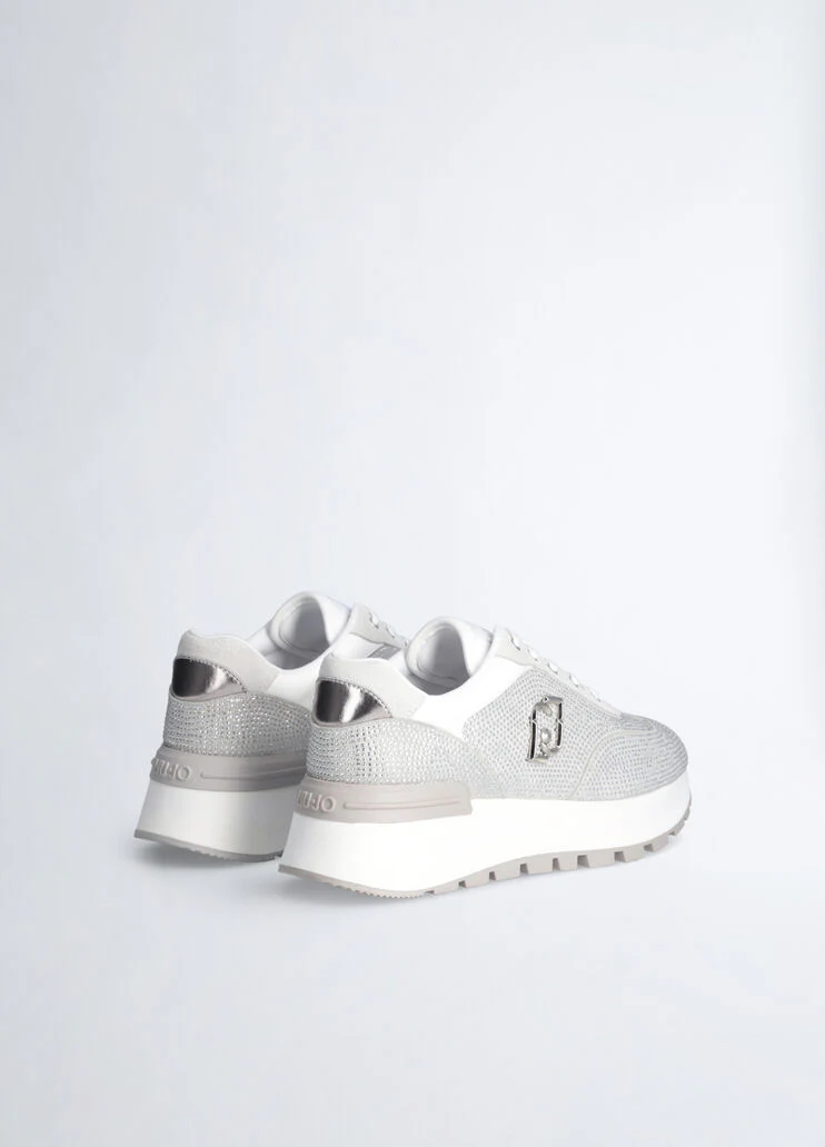 White sneakers with all-over rhinestones