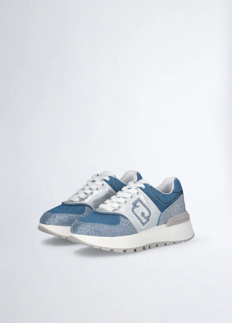 Denim sneakers with rhinestones