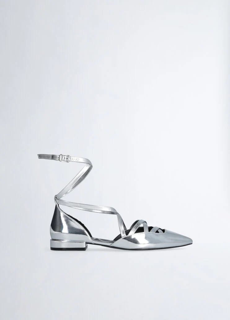 Mirrored-effect ballet flats with strap