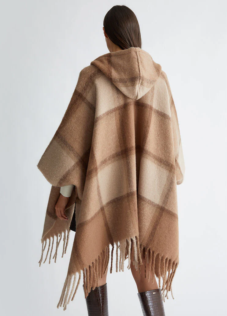 Jacquard hooded poncho